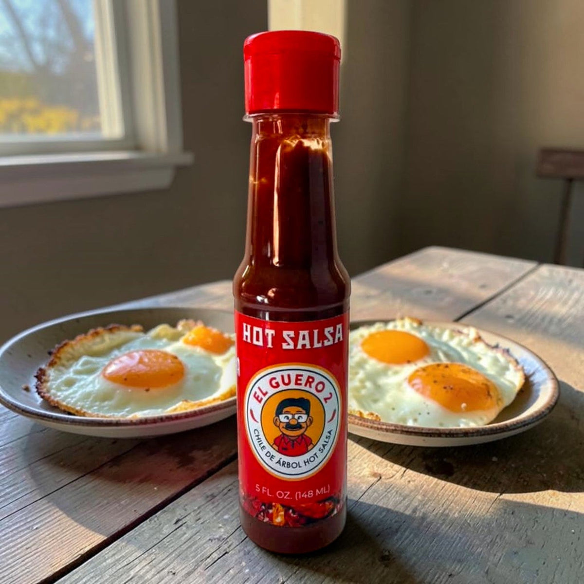 El Guero 2 chile de árbol salsa with fried eggs at breakfast