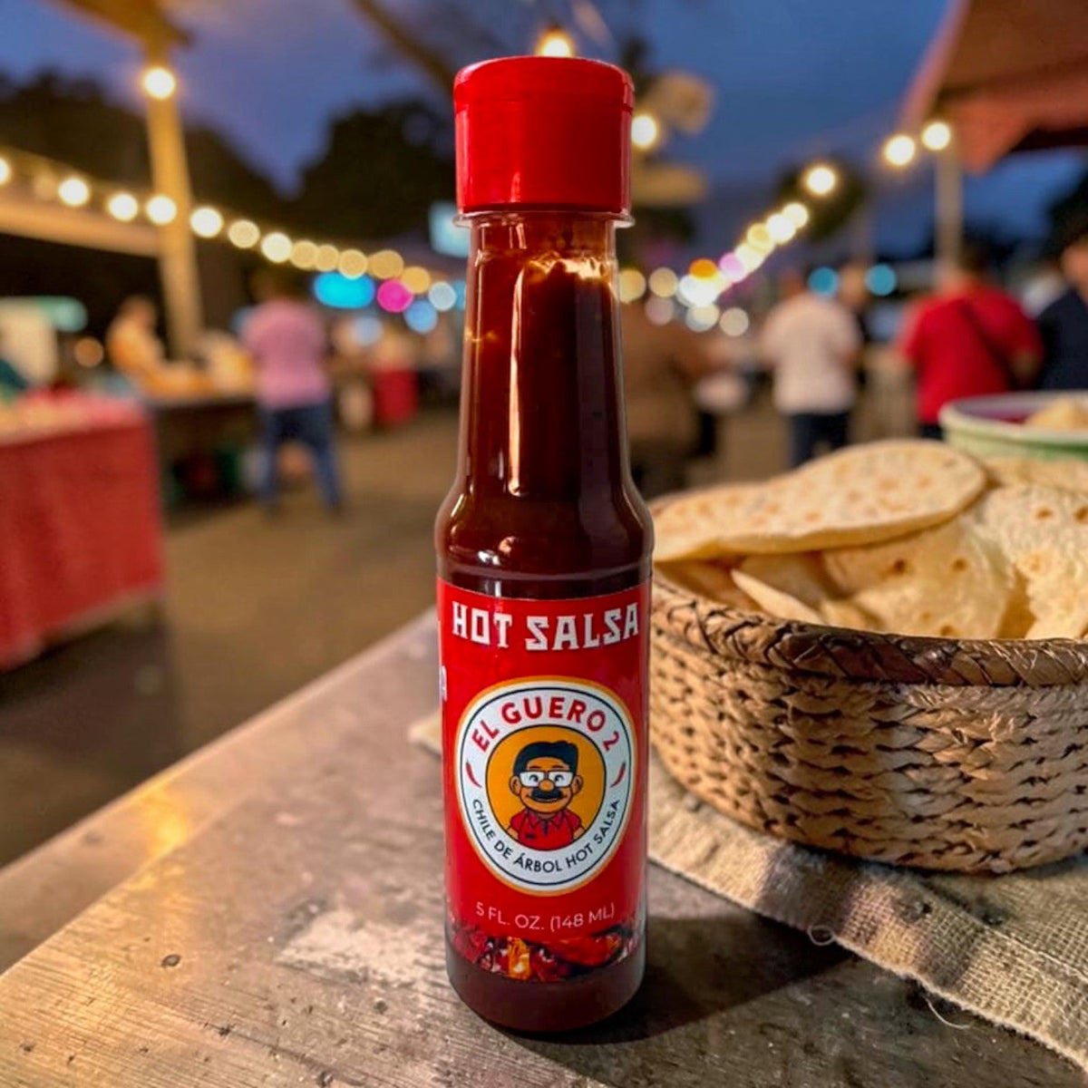 El Guero 2 salsa at a night street market in San Diego